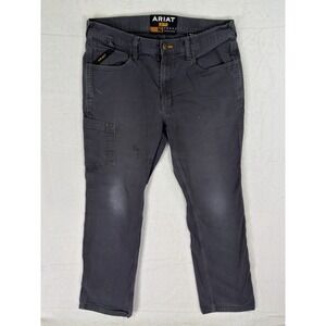 Ariat Rebar M4 Pants Mens 34x32 Gray Denim Low Rise Straight Stretch Cargo